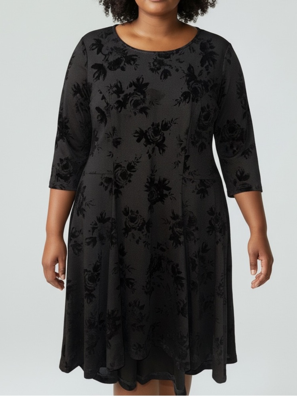 Simply Vera Vera Wang Black Floral Velvet Midi Dress